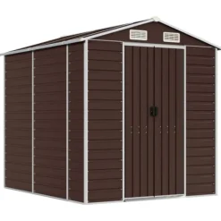 Skure, Garager & Carports^Haveskur i galvaniseret stål - Multifunktionelt udendørs opbevaringsskur | Farve: Brun | Størrelse: 191x215x198 cm