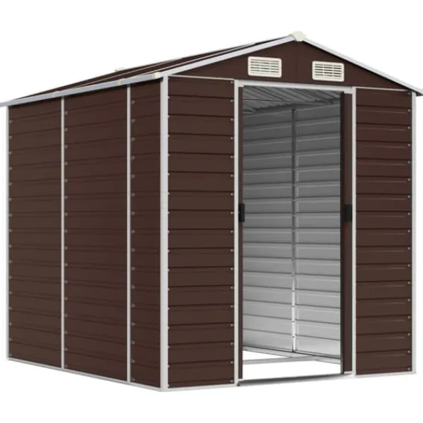Skure, Garager & Carports^Haveskur i galvaniseret stål - Multifunktionelt udendørs opbevaringsskur | Farve: Brun | Størrelse: 191x215x198 cm