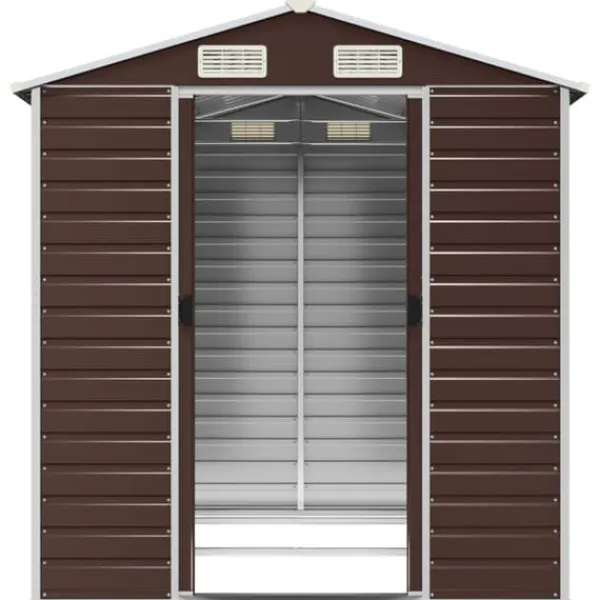 Skure, Garager & Carports^Haveskur i galvaniseret stål - Multifunktionelt udendørs opbevaringsskur | Farve: Brun | Størrelse: 191x215x198 cm
