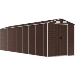 Skure, Garager & Carports^Haveskur i galvaniseret stål - Multifunktionel opbevaring | Størrelse: 191x725x198 cm | Farve: Brun