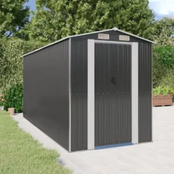 Online Haveskur i galvaniseret stål - Rummeligt opbevaringsskur | Farve: Antracitgrå | Størrelse: 192x440x223 cm Skure, Garager & Carports