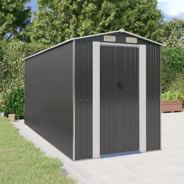 Online Haveskur i galvaniseret stål - Rummeligt opbevaringsskur | Farve: Antracitgrå | Størrelse: 192x440x223 cm Skure, Garager & Carports