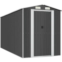 Online Haveskur i galvaniseret stål - Rummeligt opbevaringsskur | Farve: Antracitgrå | Størrelse: 192x440x223 cm Skure, Garager & Carports