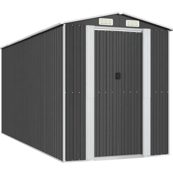 Online Haveskur i galvaniseret stål - Rummeligt opbevaringsskur | Farve: Antracitgrå | Størrelse: 192x440x223 cm Skure, Garager & Carports