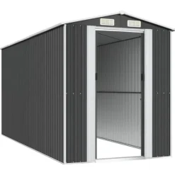 Online Haveskur i galvaniseret stål - Rummeligt opbevaringsskur | Farve: Antracitgrå | Størrelse: 192x440x223 cm Skure, Garager & Carports