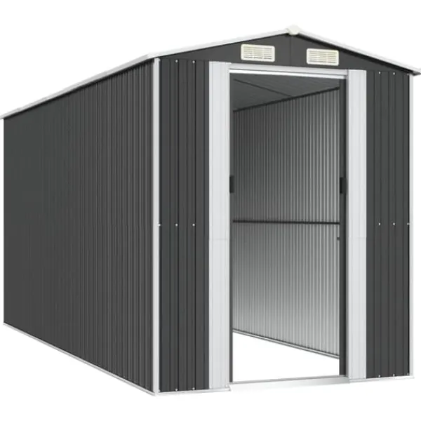 Online Haveskur i galvaniseret stål - Rummeligt opbevaringsskur | Farve: Antracitgrå | Størrelse: 192x440x223 cm Skure, Garager & Carports