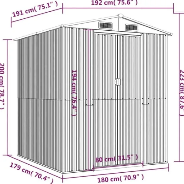 Skure, Garager & Carports^Haveskur i galvaniseret stål - Rummelig opbevaringsløsning | Farve: Antracitgrå | Størrelse: 192x191x223 cm