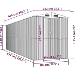 Outlet Haveskur i galvaniseret stål - Rummeligt opbevaringsskur | Farve: Lysebrun | Størrelse: 192x689x223 cm Skure, Garager & Carports