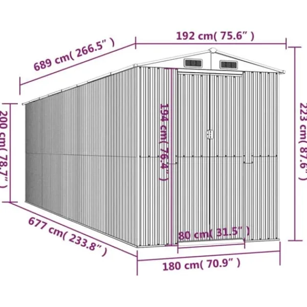 Outlet Haveskur i galvaniseret stål - Rummeligt opbevaringsskur | Farve: Lysebrun | Størrelse: 192x689x223 cm Skure, Garager & Carports