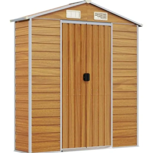 Skure, Garager & Carports^Haveskur i galvaniseret stål - Opbevaringsløsning | Størrelse: 191x810x198 cm | Farve: Lysebrun