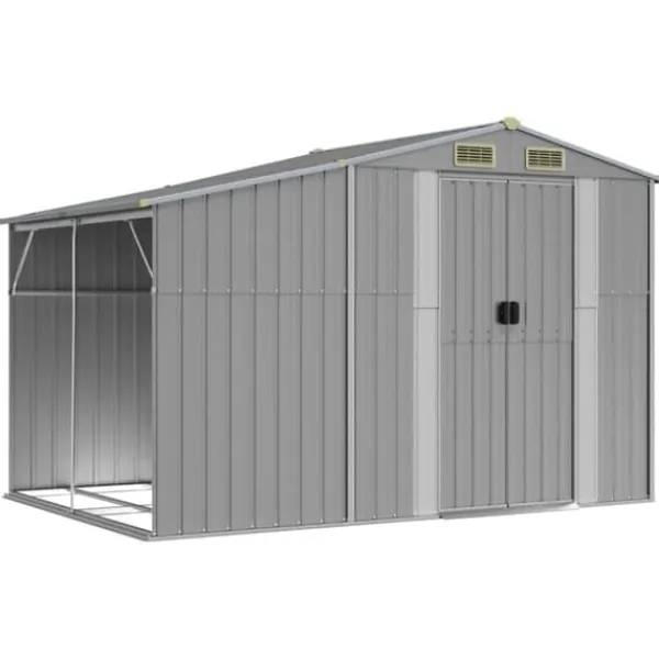 Best Haveskur i galvaniseret stål - Udendørs opbevaringsløsning | Størrelse: 277x192,5x179 cm | Farve: Grå Skure, Garager & Carports