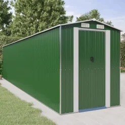 Skure, Garager & Carports^Haveskur i galvaniseret stål - Rummelig opbevaringsløsning | Farve: Grøn | Størrelse: 192x85x223 cm