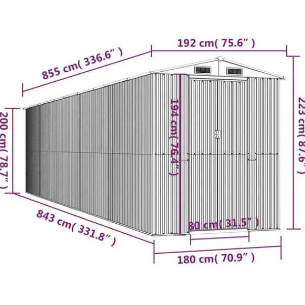 Skure, Garager & Carports^Haveskur i galvaniseret stål - Rummelig opbevaringsløsning | Farve: Grøn | Størrelse: 192x85x223 cm