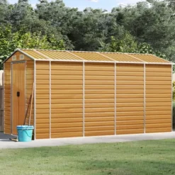 Skure, Garager & Carports^Haveskur i galvaniseret stål - Multifunktionel opbevaring | Farve: Lysebrun | Størrelse: 191x385x198 cm