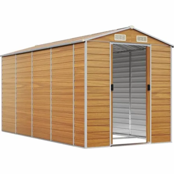 Skure, Garager & Carports^Haveskur i galvaniseret stål - Multifunktionel opbevaring | Farve: Lysebrun | Størrelse: 191x385x198 cm