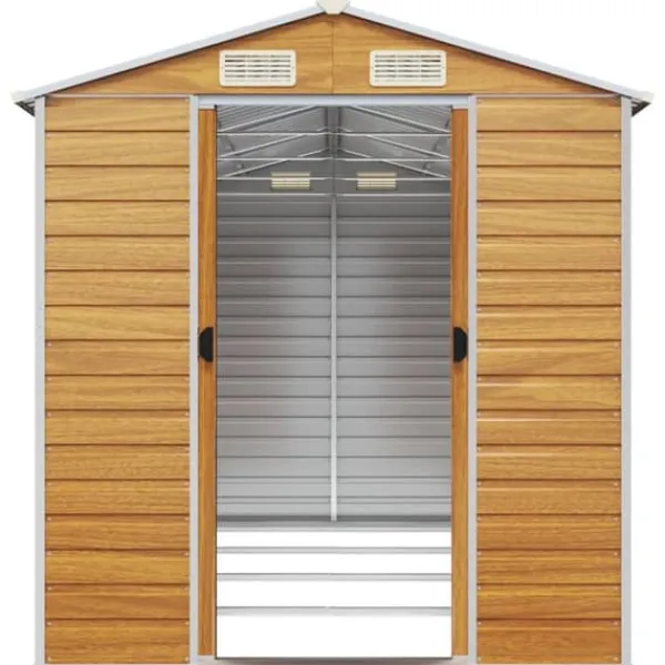 Skure, Garager & Carports^Haveskur i galvaniseret stål - Multifunktionel opbevaring | Farve: Lysebrun | Størrelse: 191x385x198 cm