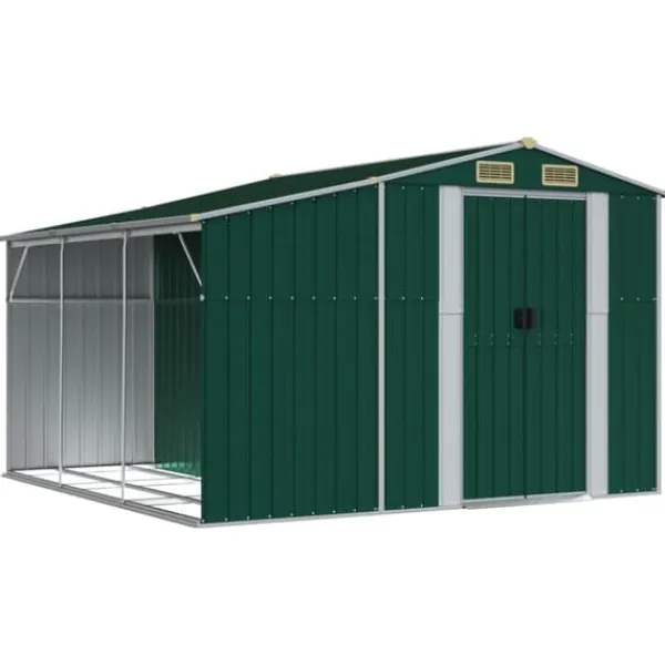 Skure, Garager & Carports^Haveskur i galvaniseret stål - Opbevaringsskur til haveværktøj | Farve: Grøn | Størrelse: 277x279x179 cm