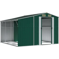 Skure, Garager & Carports^Haveskur i galvaniseret stål - Opbevaringsskur til haveværktøj | Farve: Grøn | Størrelse: 277x279x179 cm