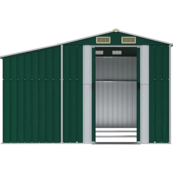 Skure, Garager & Carports^Haveskur i galvaniseret stål - Opbevaringsskur til haveværktøj | Farve: Grøn | Størrelse: 277x279x179 cm