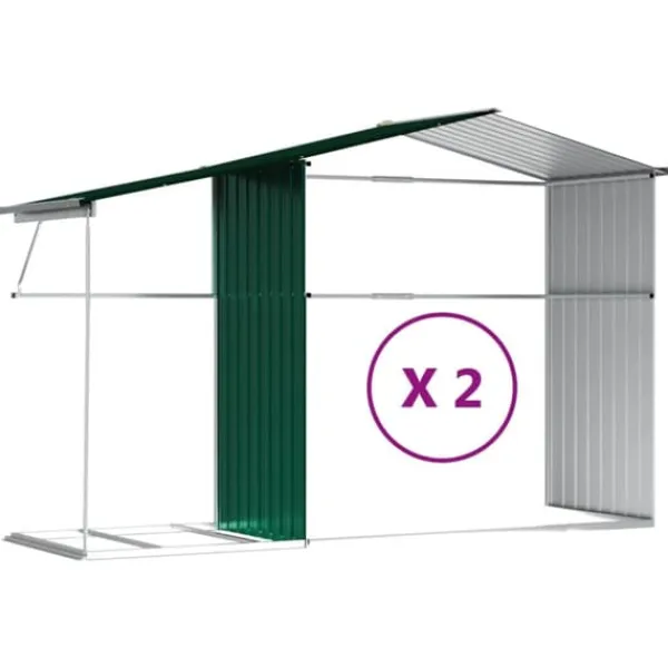 Skure, Garager & Carports^Haveskur i galvaniseret stål - Opbevaringsskur til haveværktøj | Farve: Grøn | Størrelse: 277x279x179 cm