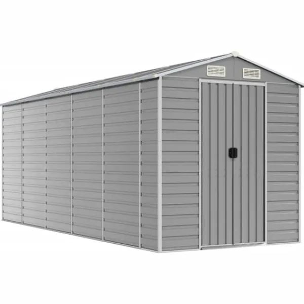 Skure, Garager & Carports^Haveskur i galvaniseret stål - Multifunktionelt opbevaringsskur | Farve: Lysegrå | Størrelse: 191x470x198 cm