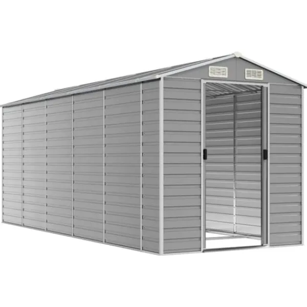 Skure, Garager & Carports^Haveskur i galvaniseret stål - Multifunktionelt opbevaringsskur | Farve: Lysegrå | Størrelse: 191x470x198 cm