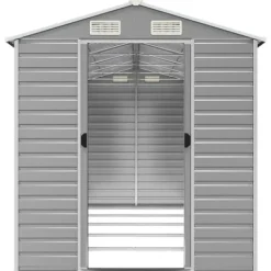 Skure, Garager & Carports^Haveskur i galvaniseret stål - Multifunktionelt opbevaringsskur | Farve: Lysegrå | Størrelse: 191x470x198 cm
