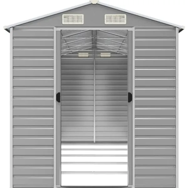 Skure, Garager & Carports^Haveskur i galvaniseret stål - Multifunktionelt opbevaringsskur | Farve: Lysegrå | Størrelse: 191x470x198 cm