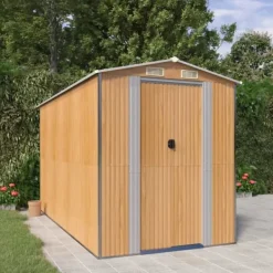 Skure, Garager & Carports^Haveskur i galvaniseret stål - Rummeligt opbevaringsskur | Farve: Lysebrun | Størrelse: 192x357x223 cm