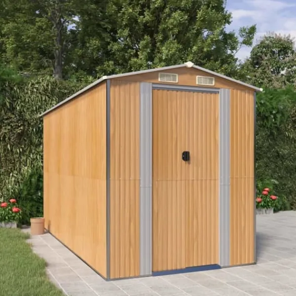 Skure, Garager & Carports^Haveskur i galvaniseret stål - Rummeligt opbevaringsskur | Farve: Lysebrun | Størrelse: 192x357x223 cm