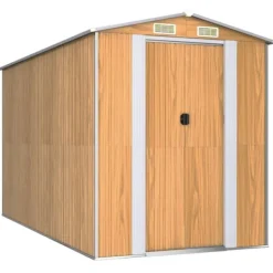 Skure, Garager & Carports^Haveskur i galvaniseret stål - Rummeligt opbevaringsskur | Farve: Lysebrun | Størrelse: 192x357x223 cm