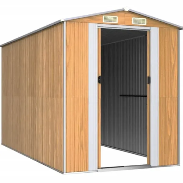 Skure, Garager & Carports^Haveskur i galvaniseret stål - Rummeligt opbevaringsskur | Farve: Lysebrun | Størrelse: 192x357x223 cm
