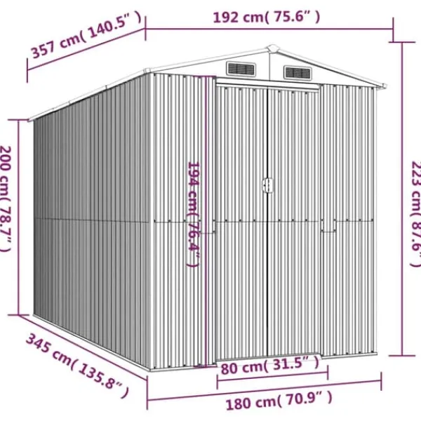 Skure, Garager & Carports^Haveskur i galvaniseret stål - Rummeligt opbevaringsskur | Farve: Lysebrun | Størrelse: 192x357x223 cm