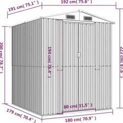 Best Haveskur i galvaniseret stål - Rummelig opbevaringsløsning | Farve: Lysegrå | Størrelse: 192x191x223 cm Skure, Garager & Carports