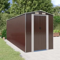 Skure, Garager & Carports^Haveskur i galvaniseret stål - Rummeligt og holdbart | Størrelse: 192x523x223 cm | Farve: Mørkebrun