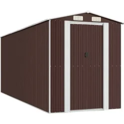 Skure, Garager & Carports^Haveskur i galvaniseret stål - Rummeligt og holdbart | Størrelse: 192x523x223 cm | Farve: Mørkebrun