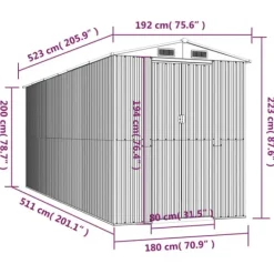 Skure, Garager & Carports^Haveskur i galvaniseret stål - Rummeligt og holdbart | Størrelse: 192x523x223 cm | Farve: Mørkebrun