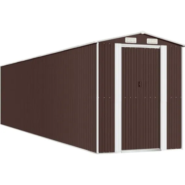 Skure, Garager & Carports^Haveskur i galvaniseret stål - Smart opbevaringsløsning | Farve: Mørkebrun | Størrelse: 192x85x223 cm