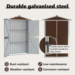 Haveskur i galvaniseret stål - Opbevaringshus | Størrelse: 116x45x175 cm | Farve: Brun Skure, Garager & Carports