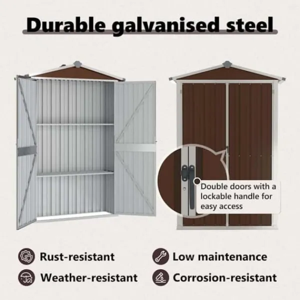 Haveskur i galvaniseret stål - Opbevaringshus | Størrelse: 116x45x175 cm | Farve: Brun Skure, Garager & Carports