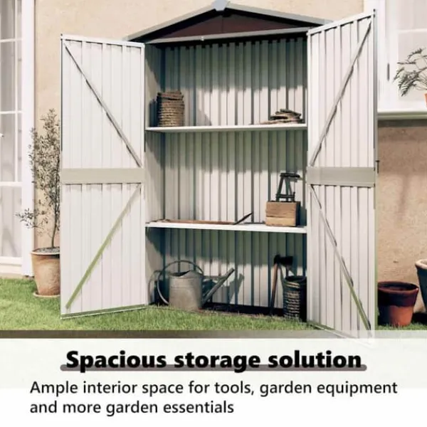 Haveskur i galvaniseret stål - Opbevaringshus | Størrelse: 116x45x175 cm | Farve: Brun Skure, Garager & Carports