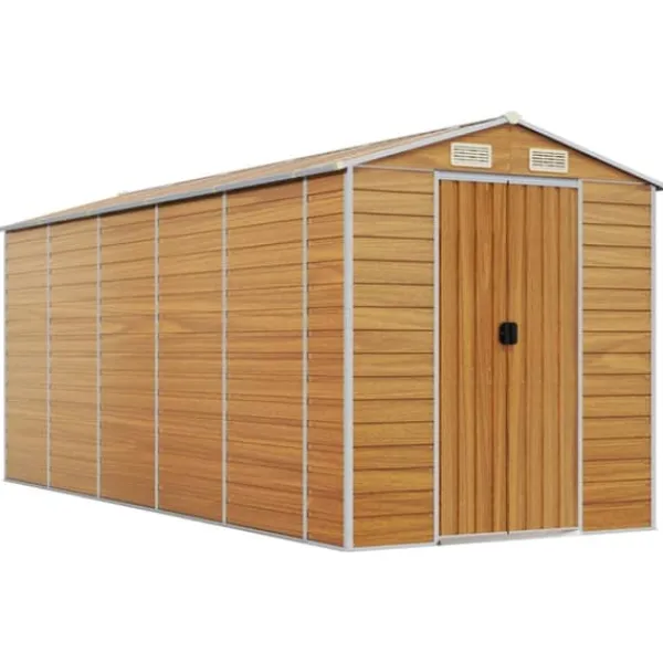 Skure, Garager & Carports^Haveskur i galvaniseret stål - Opbevaring med ventilation | Farve: Lysebrun | Størrelse: 191x470x198 cm