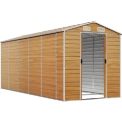 Skure, Garager & Carports^Haveskur i galvaniseret stål - Opbevaring med ventilation | Farve: Lysebrun | Størrelse: 191x470x198 cm