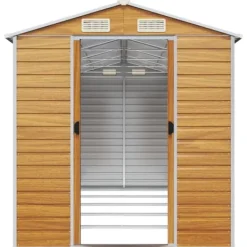 Skure, Garager & Carports^Haveskur i galvaniseret stål - Opbevaring med ventilation | Farve: Lysebrun | Størrelse: 191x470x198 cm