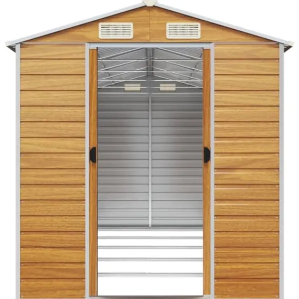 Skure, Garager & Carports^Haveskur i galvaniseret stål - Opbevaring med ventilation | Farve: Lysebrun | Størrelse: 191x470x198 cm