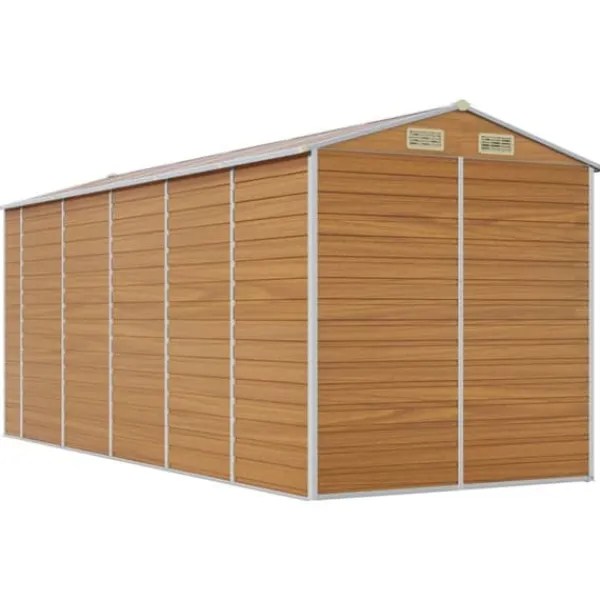 Skure, Garager & Carports^Haveskur i galvaniseret stål - Opbevaring med ventilation | Farve: Lysebrun | Størrelse: 191x470x198 cm