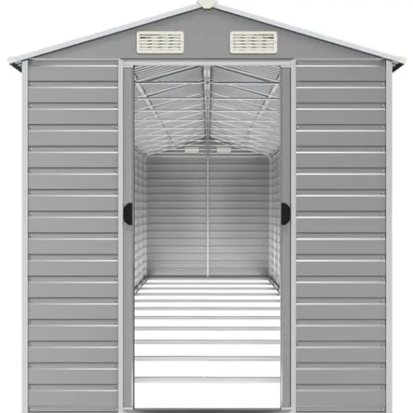 Skure, Garager & Carports^Haveskur i galvaniseret stål - Multifunktionelt udendørs opbevaringsskur | Farve: Lysegrå | Størrelse: 191x980x198 cm