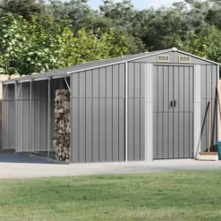 Best Haveskur i galvaniseret stål - Opbevaring til værktøj | Farve: Grå | Størrelse: 277x365,5x179 cm Skure, Garager & Carports