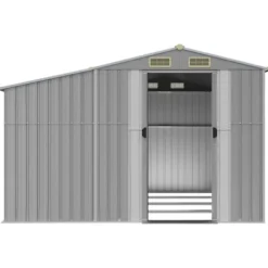Best Haveskur i galvaniseret stål - Opbevaring til værktøj | Farve: Grå | Størrelse: 277x365,5x179 cm Skure, Garager & Carports