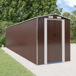Skure, Garager & Carports^Haveskur i galvaniseret stål - Rummelig opbevaringsløsning | Farve: Mørkebrun | Størrelse: 192x77x223 cm